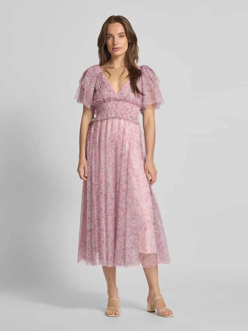 Lace & Beads Knielange cocktailjurk met V-hals Rosé