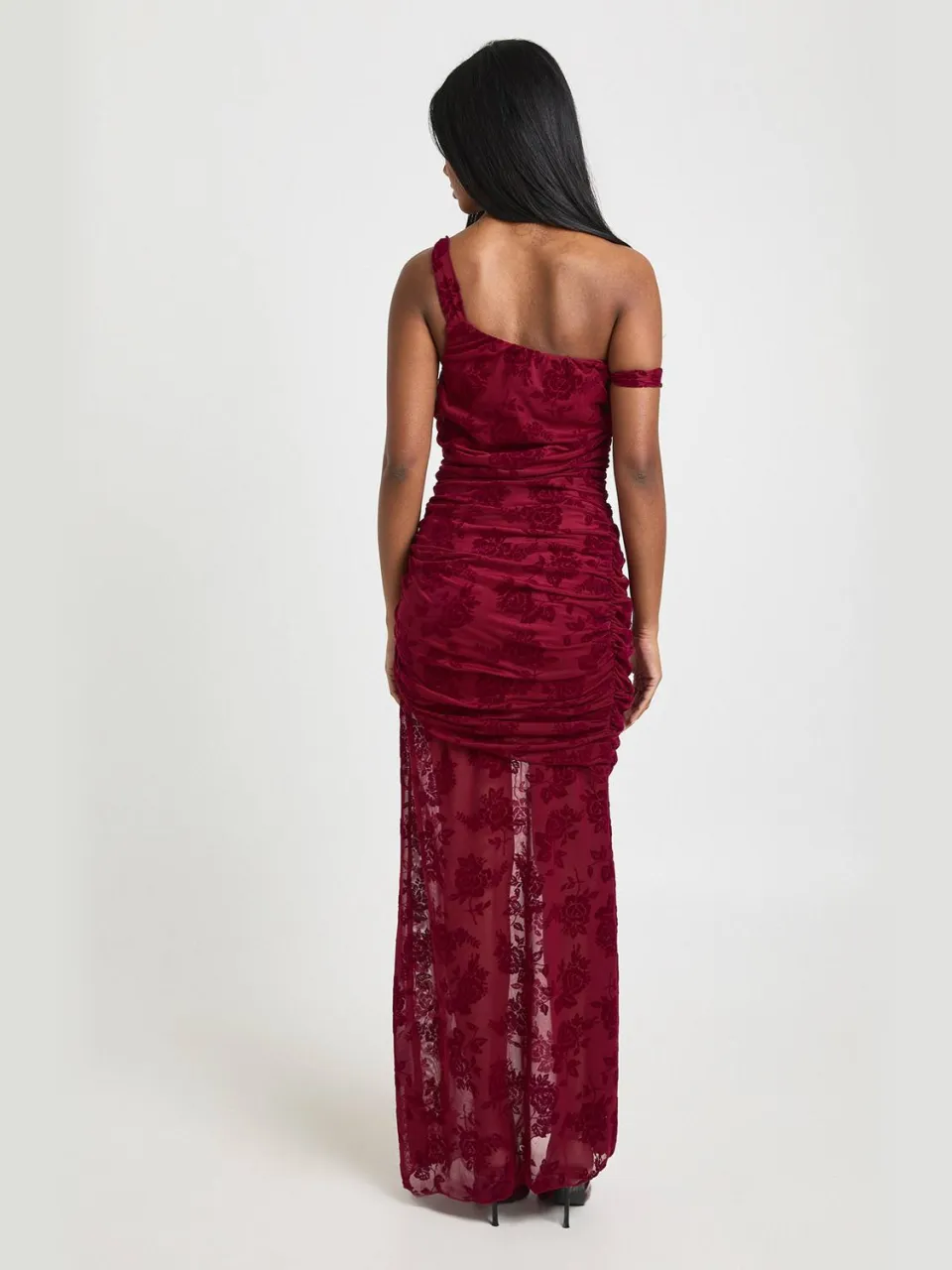 boohoo Dames Strappy Devore Maxi Jurk bordeaux rood, foto 2