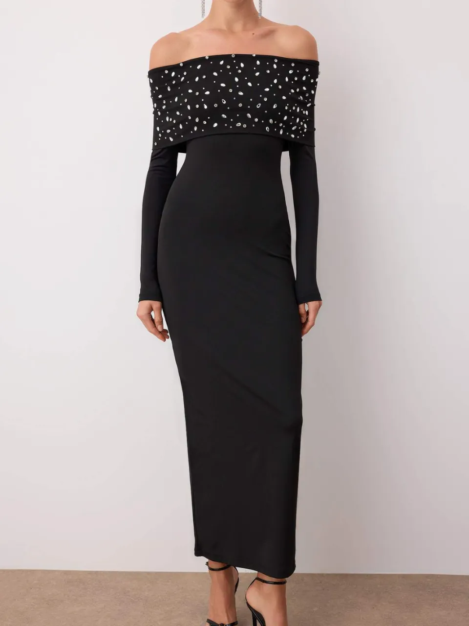 Trendyol TRENDYOLMİLLA Dames Zwart Effen Maxi Lang Stijlvol/Avond Bodycon Jurken, foto 2