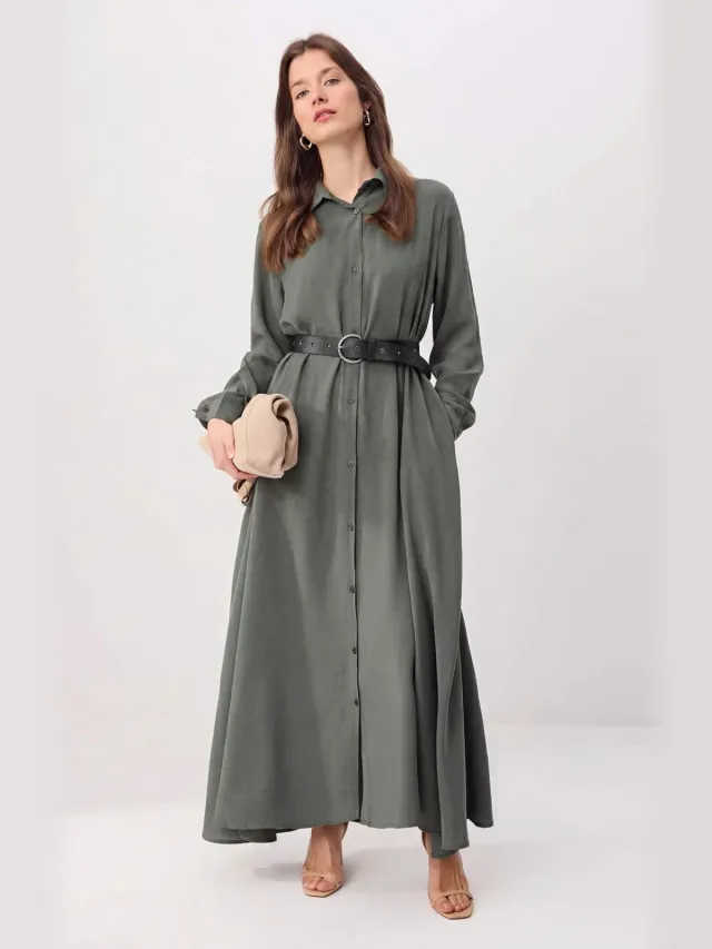 Trendyol Modest Dames Kaki Effen Maxi Lang A-lijn Modest Jurken