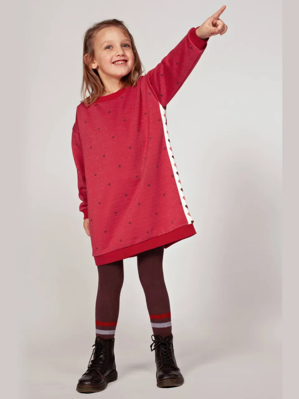 Jubel midi sweatjurk met hartjes roze, foto 3