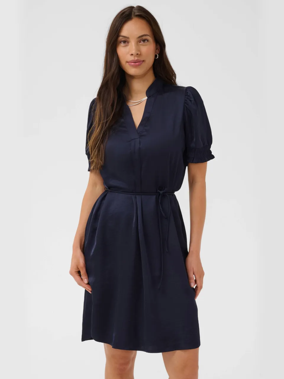 Saint Tropez viscose mini jurk met ceintuur - marineblauw