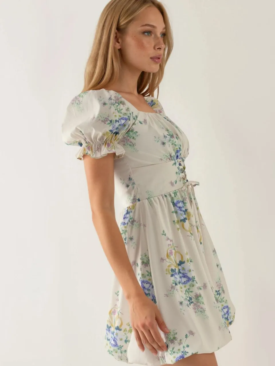Busem Floral A-lijn Mini-jurk met Strikdetail crème, foto 2