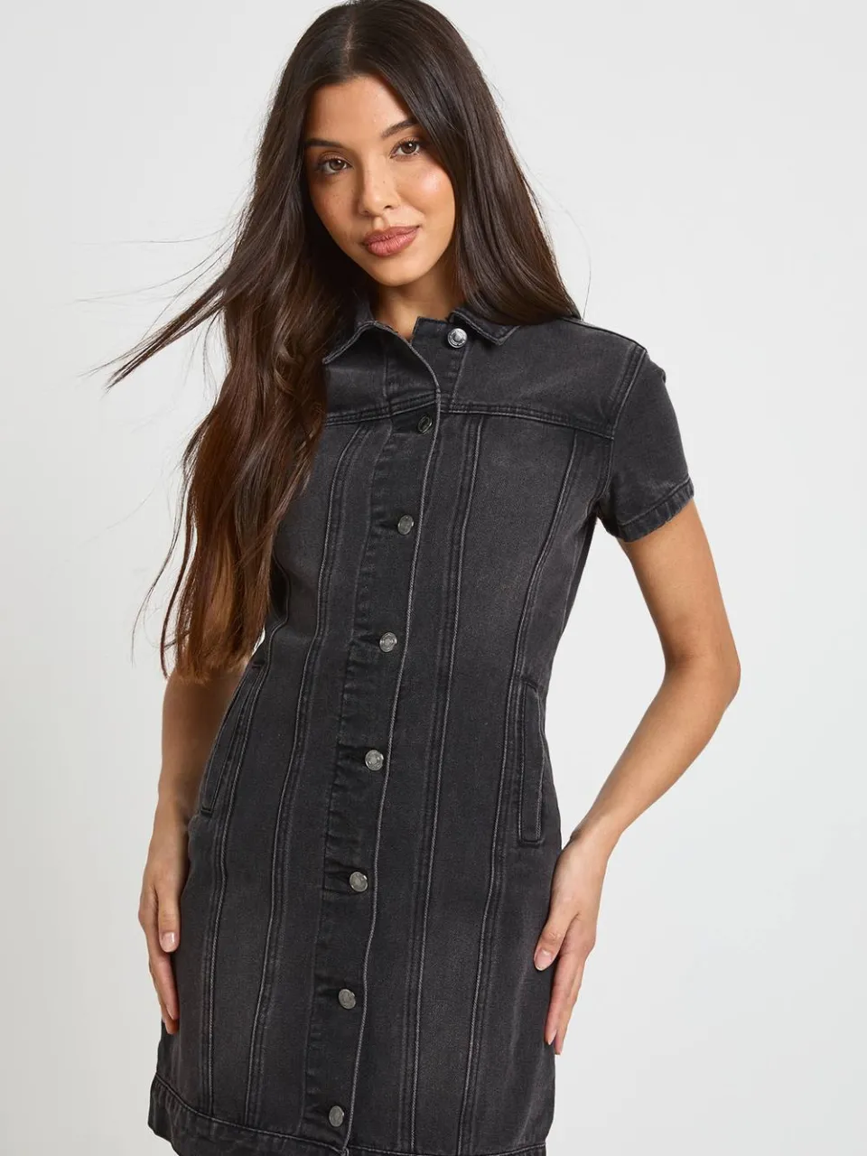 boohoo Dames Western Denim Korte Mouwen Mini Jurk, foto 3