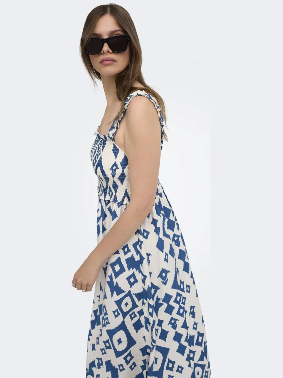 Only maxi zomerjurk met smockwerk en print - ecru, foto 3