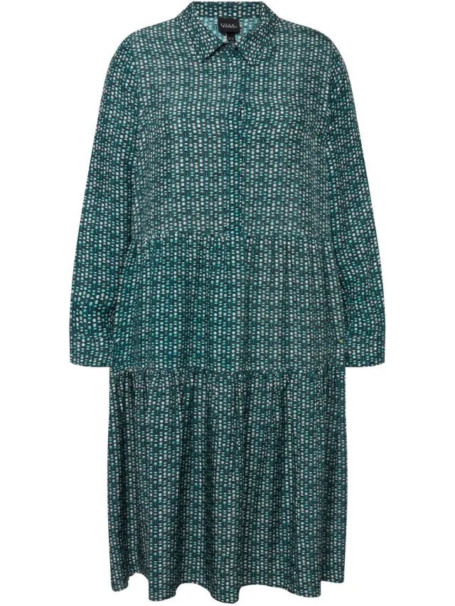 Ulla Popken Dames - Overhemdblouse-maxi-jurk volantzoom overhemdkraag - Felpetrol - Maat 50+