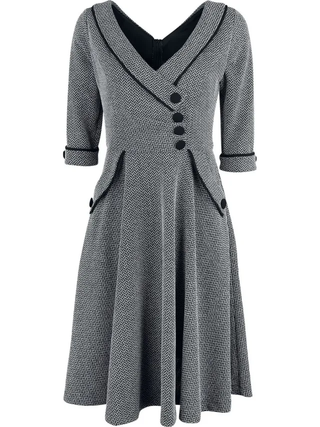 Voodoo Vixen Macie Herringbone Flared Dames Midi-jurk - grijs