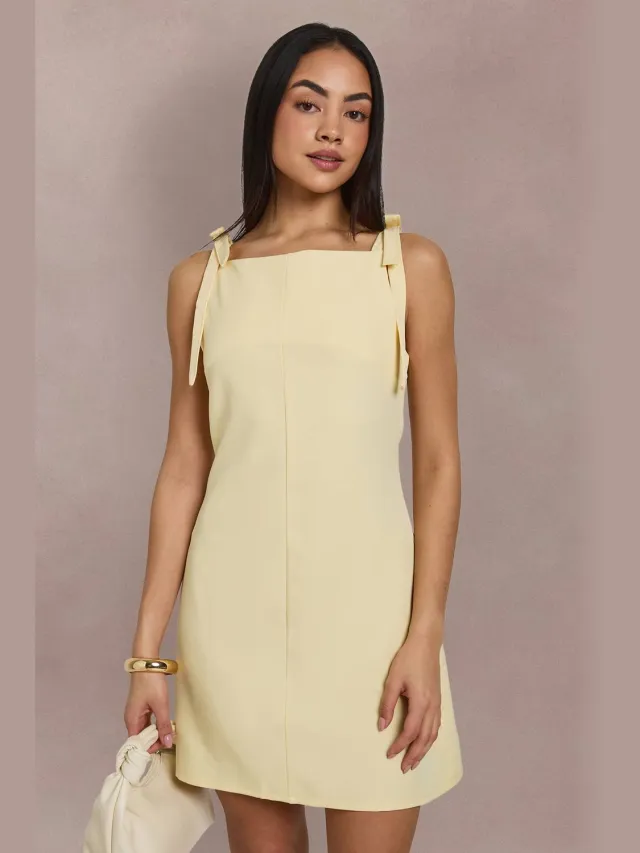 boohoo Dames Getailleerde Mini-jurk Met Strikdetail Citroen