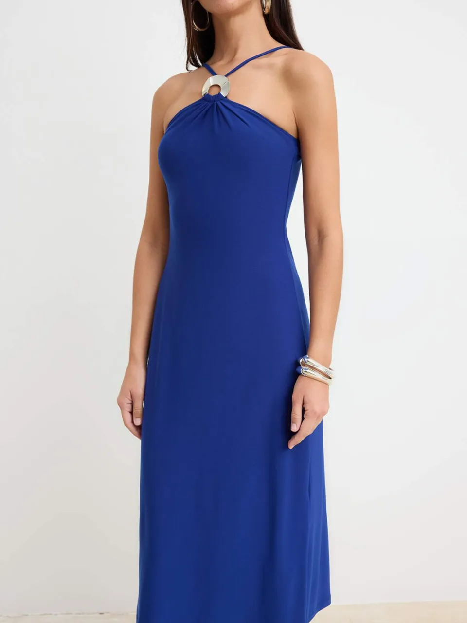 Trendyol TRENDYOLMİLLA Dames Blauw Effen Midi Mouwloos A-lijn Jurken, foto 2