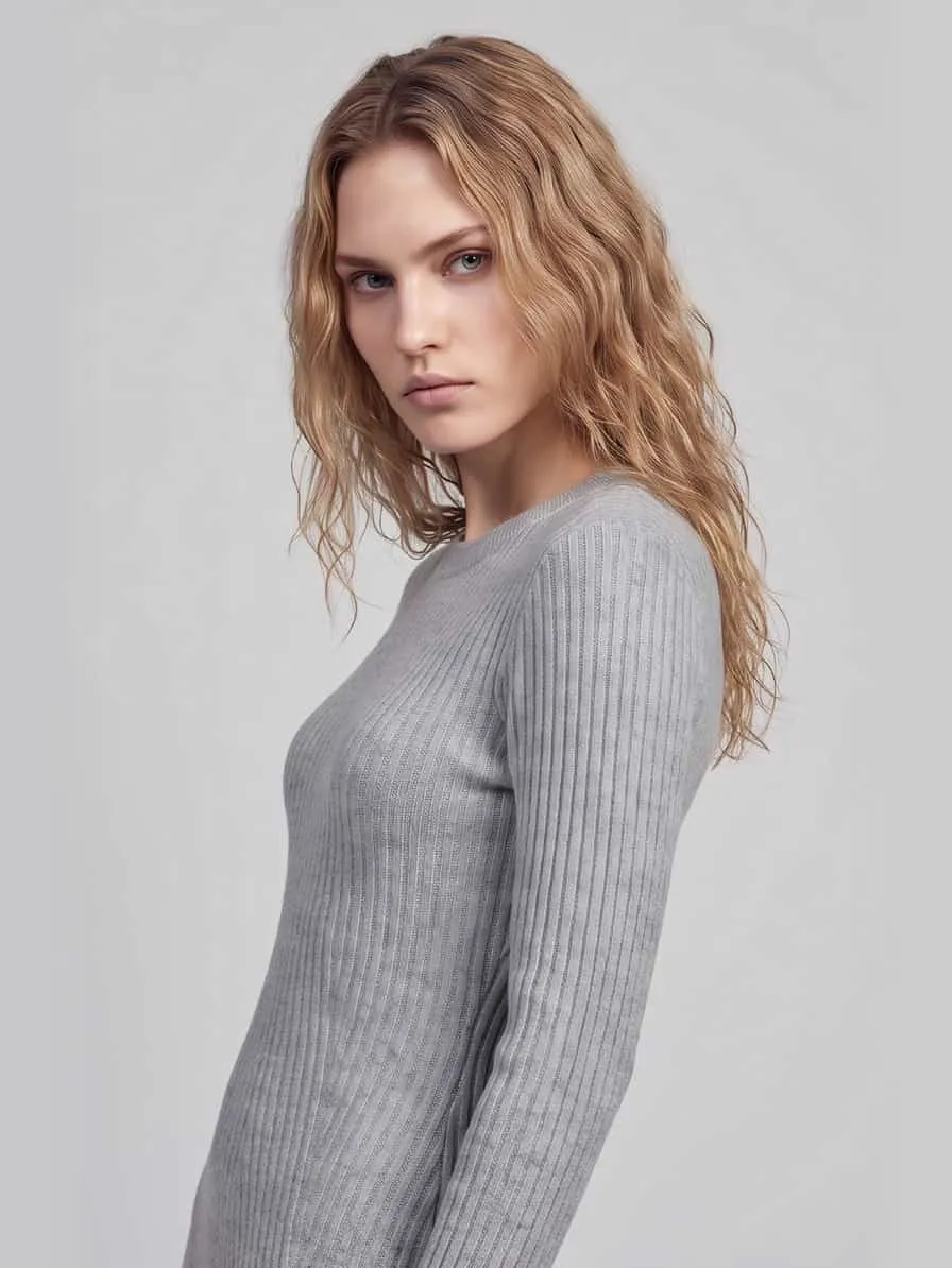 Vero Moda Regular fit tricotjurk met ronde hals model 'JOSANNA' middengrijs gemêleerd, foto 6