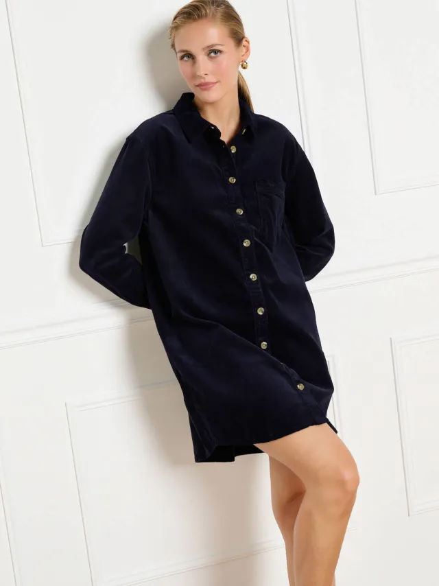 LOLALIZA corduroy korte blousejurk - donkerblauw