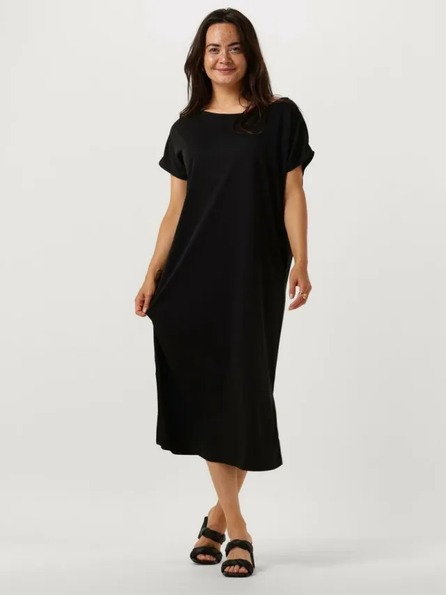 Minus Ophelia Boat Neck Short Sleeve Midi Modal Dress Jurken Dames - Rok - Jurk - Zwart