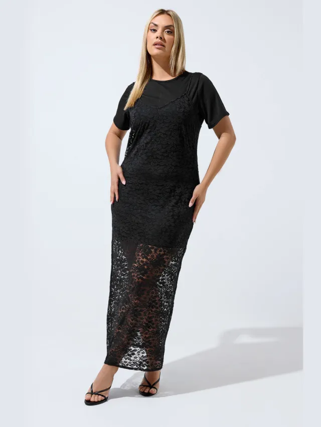 Limited Collection Zwarte Kanten 2In1 Maxijurk Black