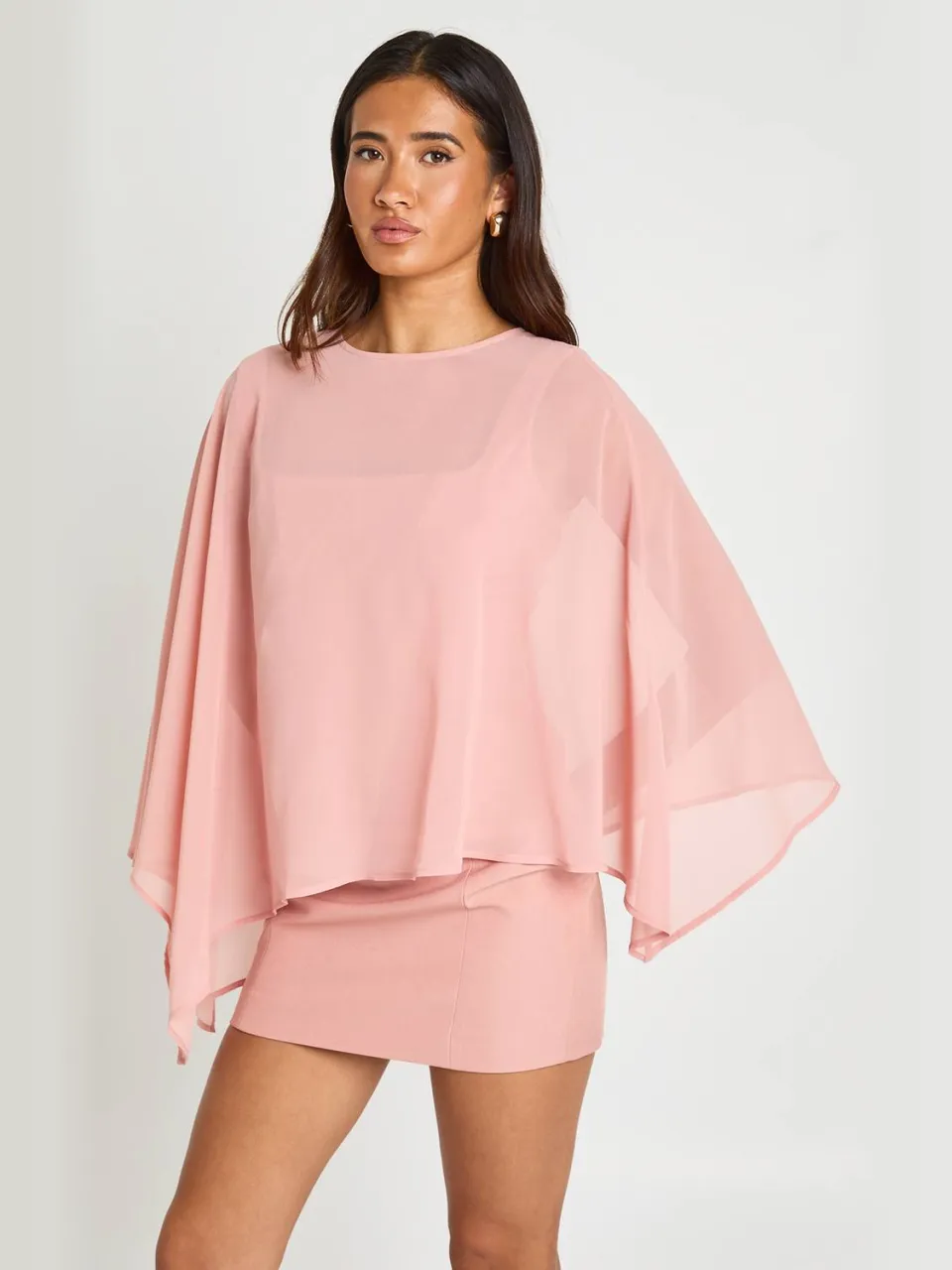 boohoo Dames Mini Jurk Met Corset Detail En Chiffon Cape roos, foto 2