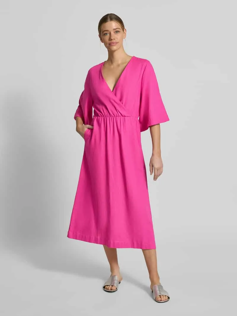 GUIDO MARIA KRETSCHMER WOMAN midi-jurk van linnenmix met kimonomouwen model 'Laura' fuchsia, foto 4