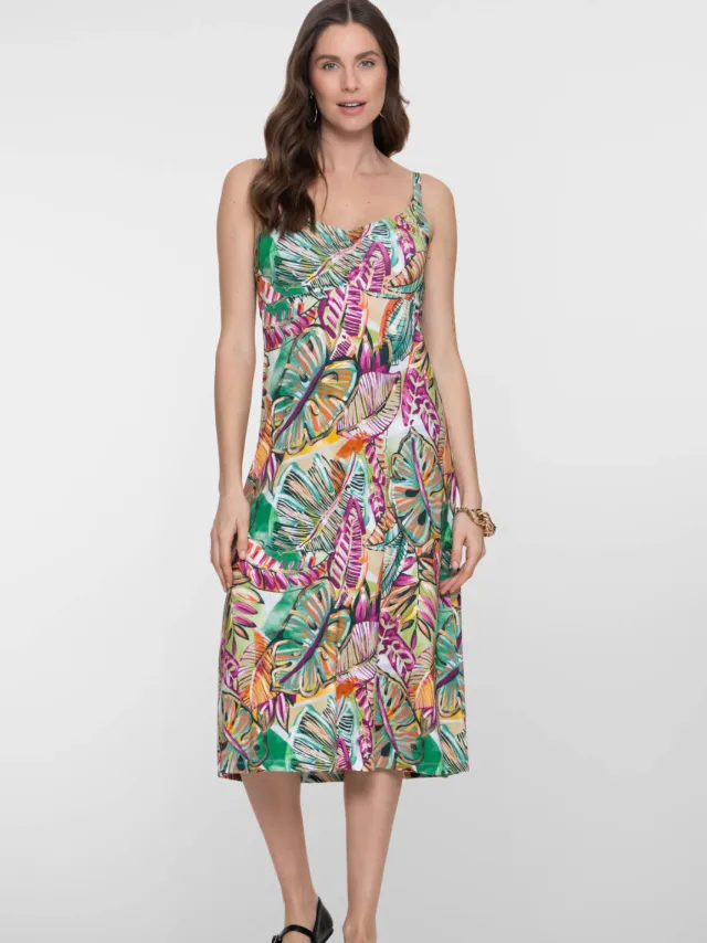 Geisha zomerjurk groen Groen/roze/oranje
