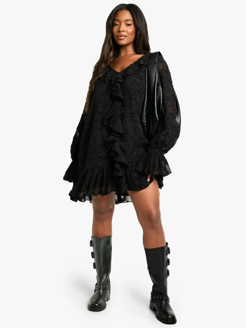 boohoo Dames PLUS PLUS BURNOUT FLORALE SHIFT JURK zwart, foto 2