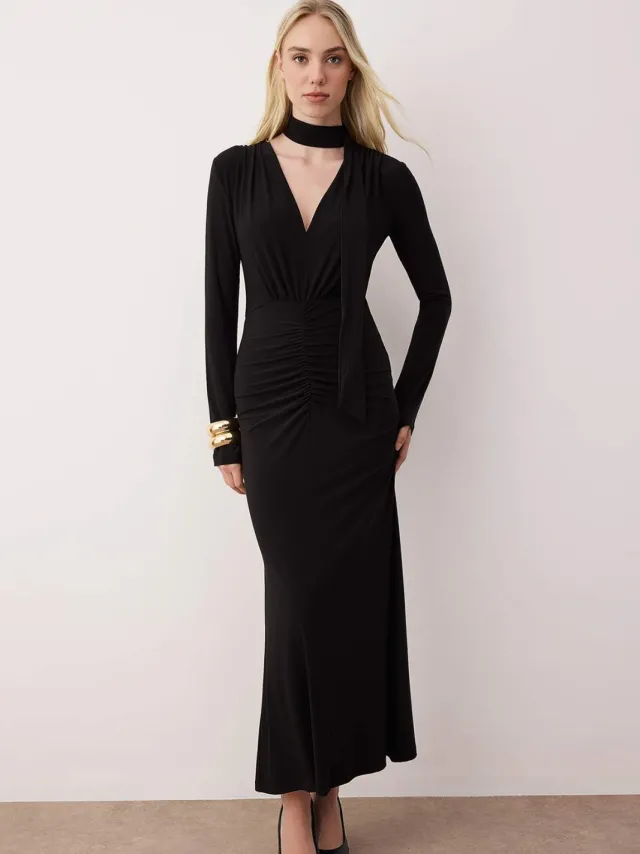 Trendyol TRENDYOLMİLLA Dames Zwart Effen Maxi Lang Stijlvol/Avond Bodycon Jurken