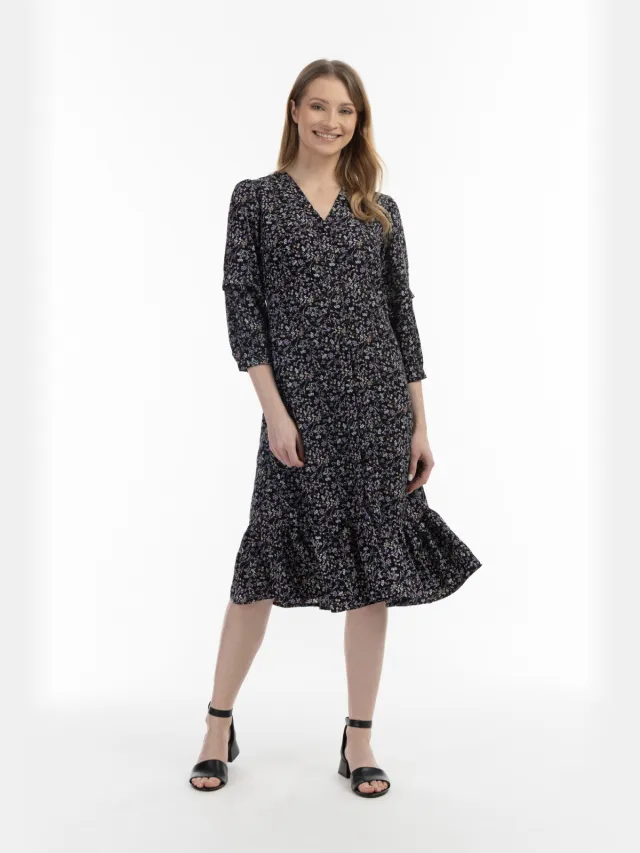 Usha midi-jurk met bloemenprint van usha Zwart