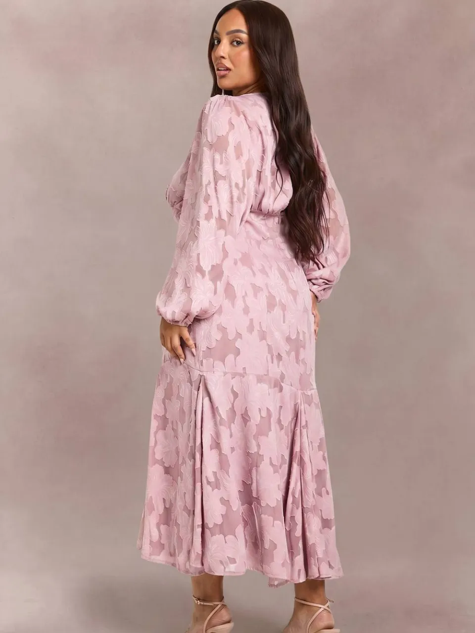 boohoo Dames Plus Burnout Bloemenprint Lange Mouw Skater Jurk roos, foto 2