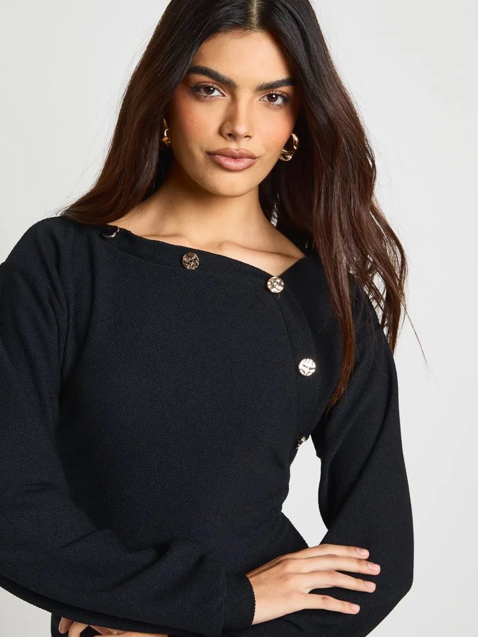 boohoo Dames Ballonmouw Gouden Knoop Blouson Mini-jurk, foto 4