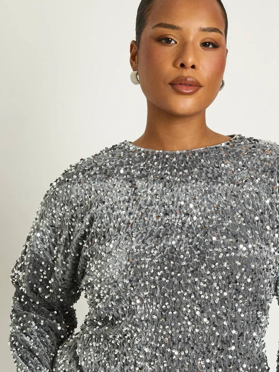 boohoo Dames Plus Pailletten Batwing Shiftjurk zilver, foto 4