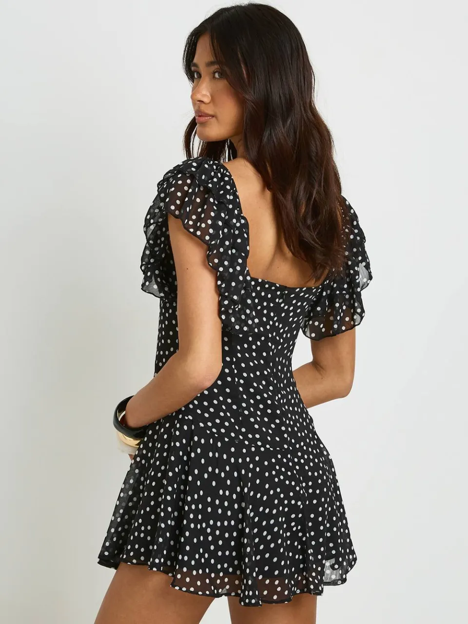 boohoo Dames Polkadot Mini-jurk Met Engelmouwen zwart, foto 2