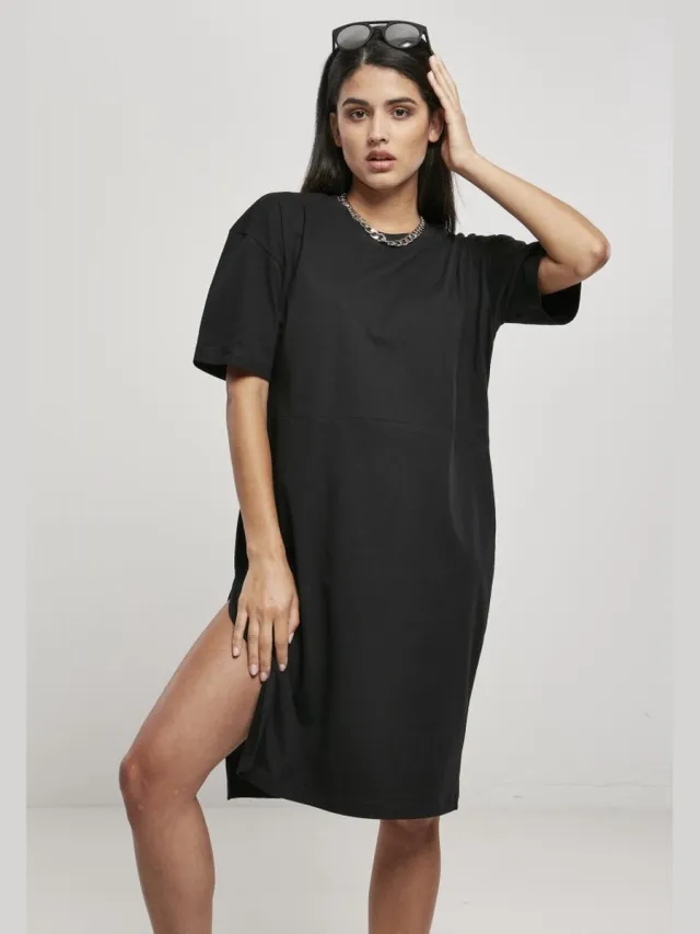 Urban Classics Organic Oversized Slit Korte jurk - L - Zwart