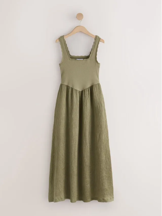 Next Dames - Geweven petite midi-jurk van geweven jersey - Petite - Groen Khaki Green