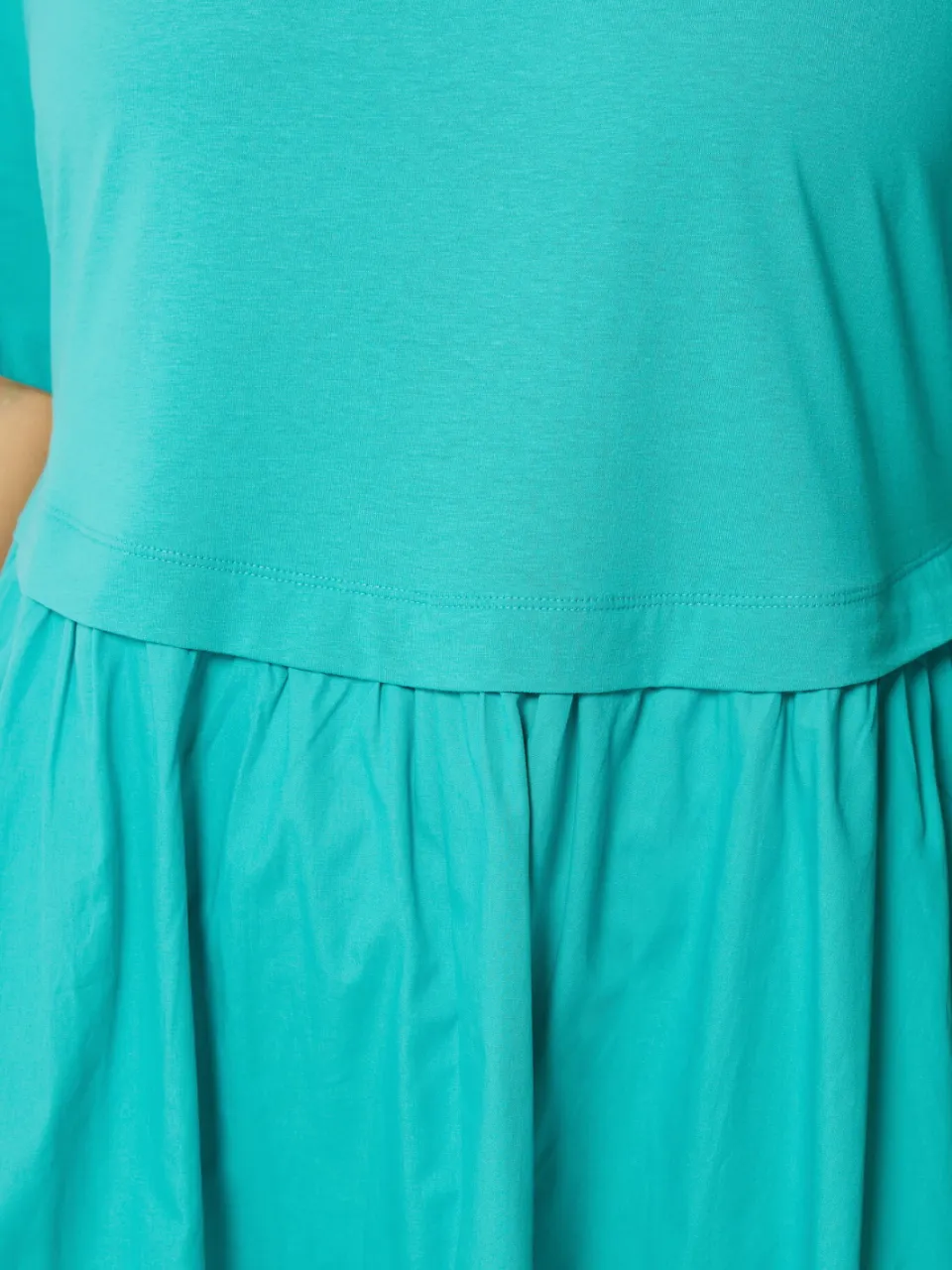 Yours Turquoise Blauw Poplin Tshirt Midijurk-56, foto 5