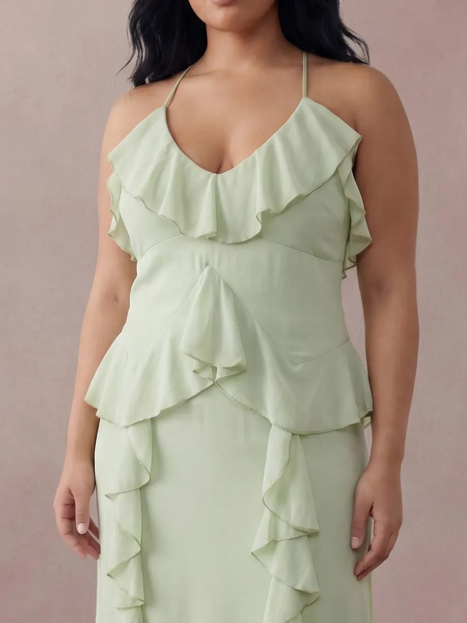 boohoo Dames Plus Halter Ruches Maxi Jurk verstandig, foto 3