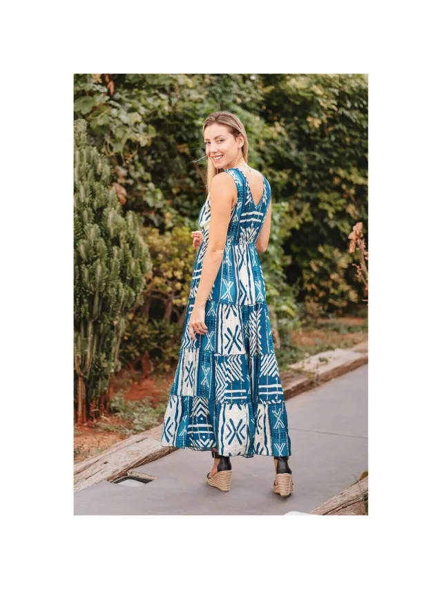 Isla Bonita By Sigris Lange Jurk Isla Bonita By Sigris Lange Midi-Jurk Blauw