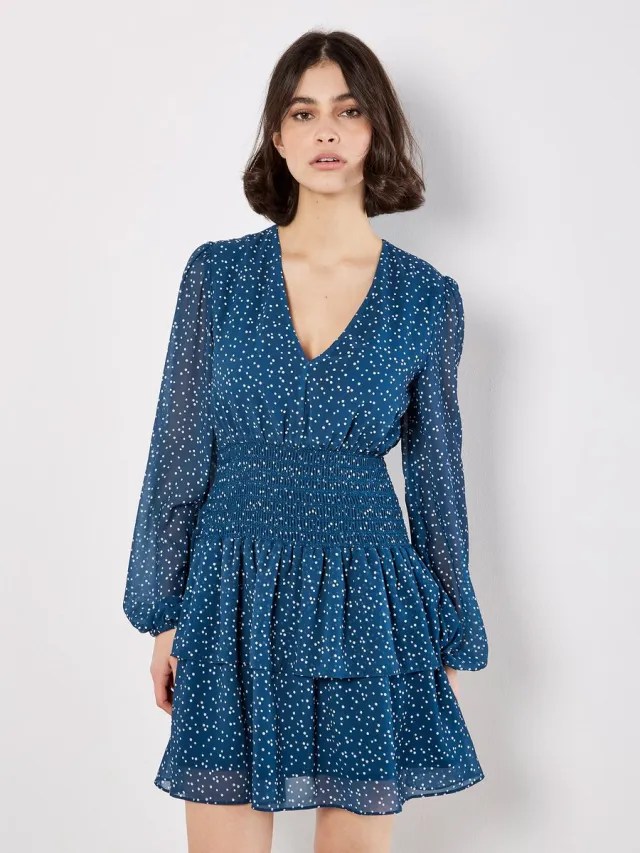 Apricot Mini-jurk van chiffon met stippenprint Teal