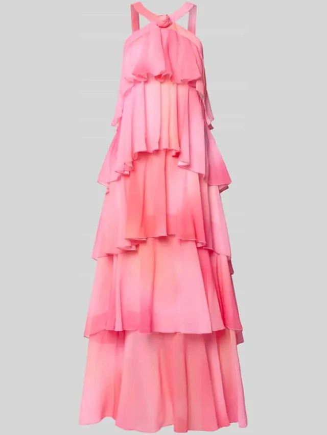 Vero Moda Volant avondjurk met V-hals model 'FELICIA' roze, foto 2