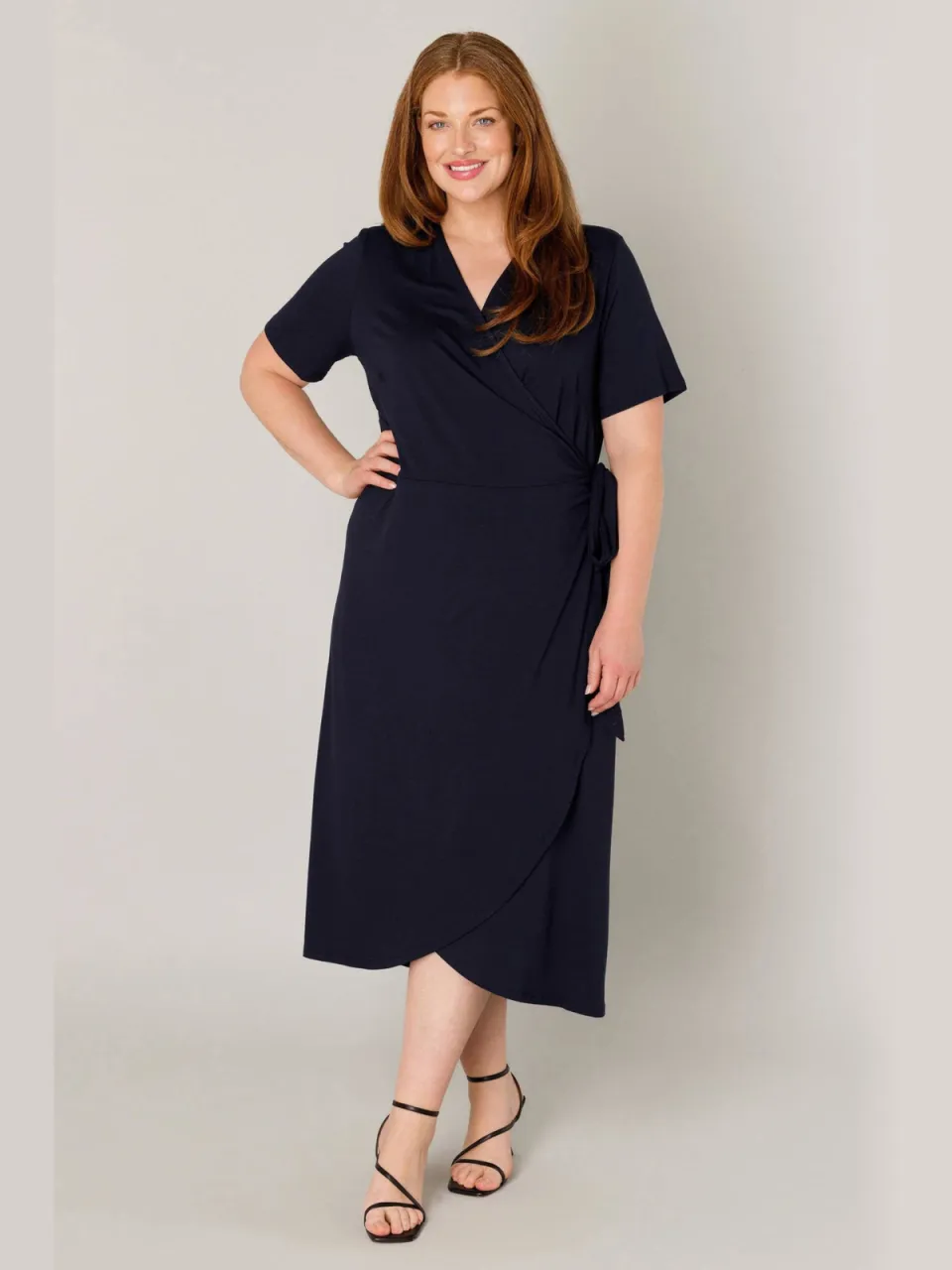 Base Level Curvy jersey overslagjurk Abbie donkerblauw, foto 3