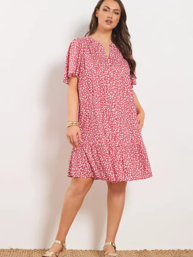Yours Rode Smockjurk Met Fijne Bloemenprint-52 Red