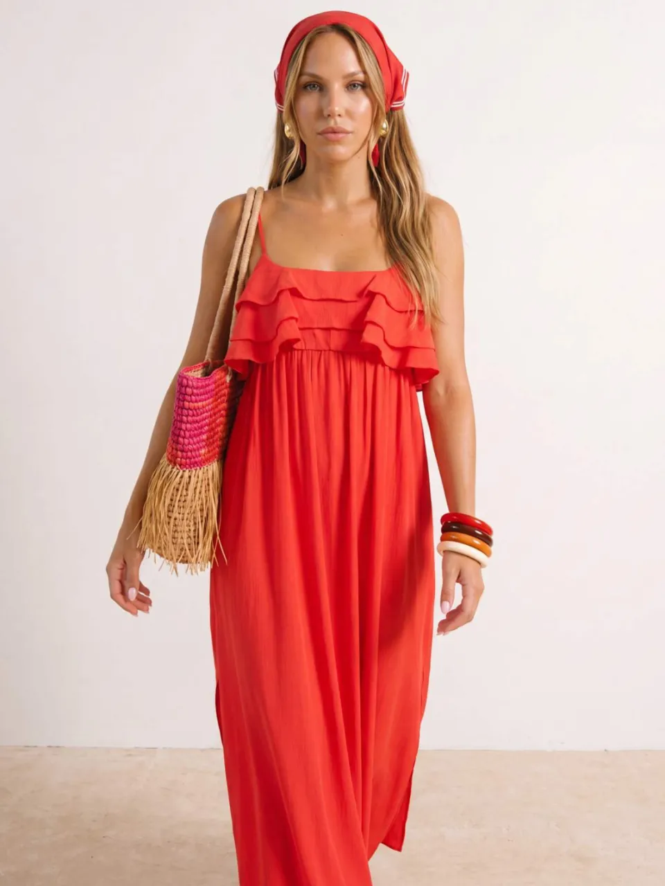 Trendyol TRENDYOLMİLLA Dames Rood Effen Maxi Mouwloos Strandkleding Recht Strandjurken, foto 2