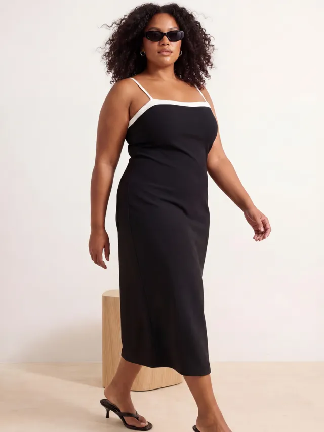 Trendyol Curve Dames Zwart Effen Midi Mouwloos Casual Bodycon Grote maten Jurk