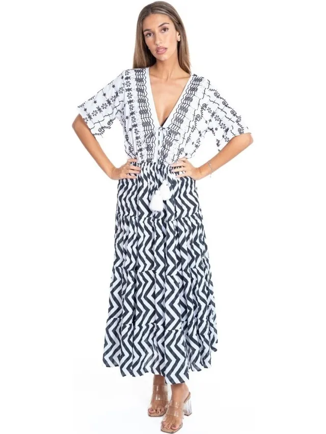 Isla Bonita By Sigris Lange Jurk Isla Bonita By Sigris Lange Midi-Jurk Zwart