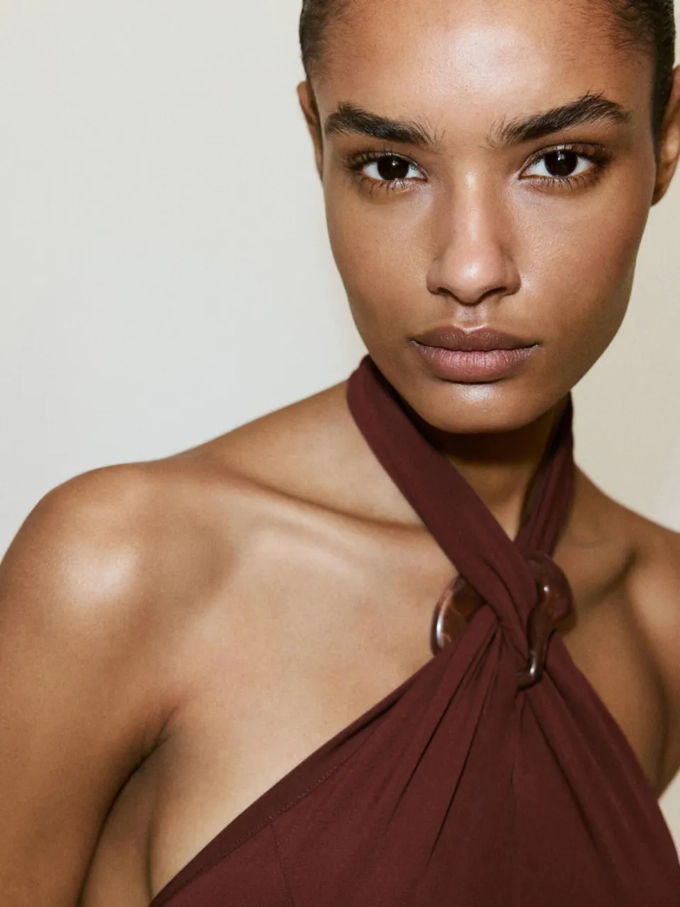 Mango halter midi jurk - roodbruin, foto 4
