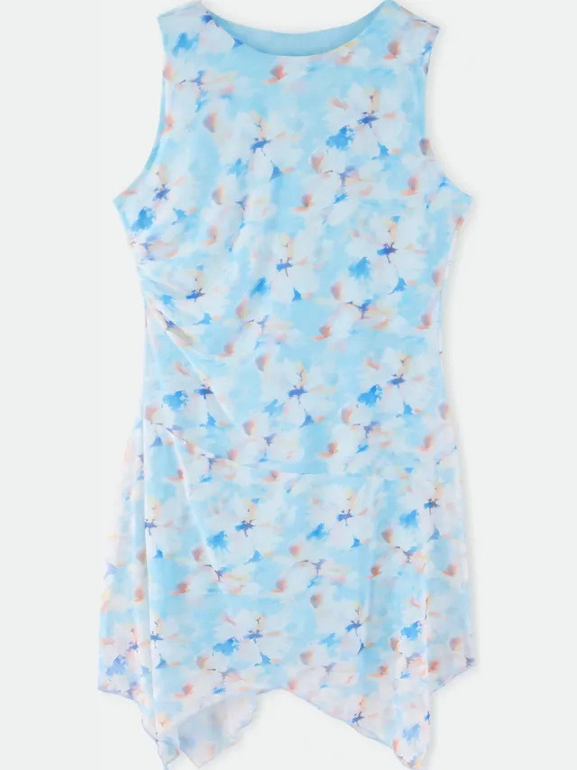 Trendyol Curve Dames Meerkleurig Bloemen Midi Mouwloos Casual A-lijn Grote maten Jurk Veelkleurig