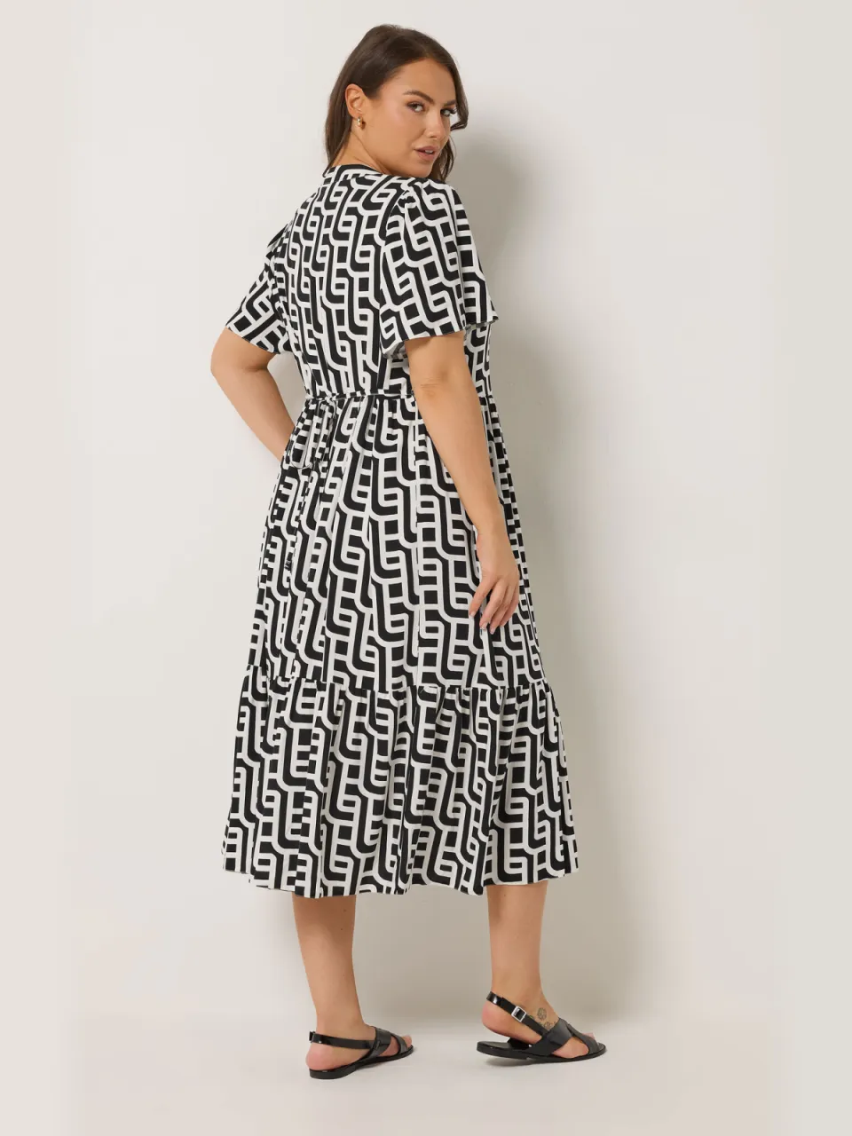 Yours Zwarte Geometrische Jurk Met Halve Knoopsluiting, foto 3