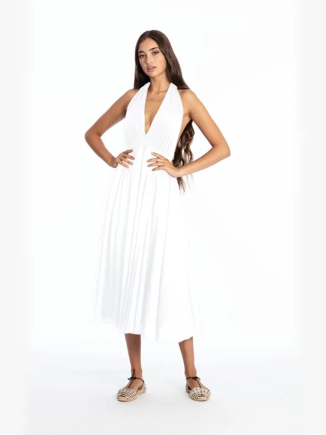 RAVENS VIEW IBIZA dames vegan Maxi Jurk Marilyn Wit