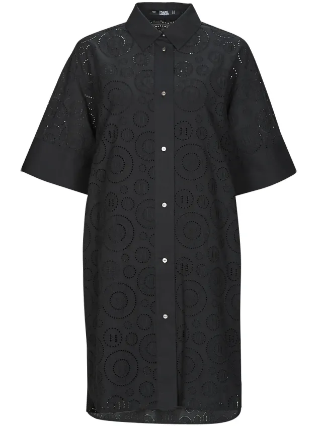 Karl Lagerfeld Korte Jurk Karl Lagerfeld BRODERIE ANGLAISE SHIRTDRESS Zwart