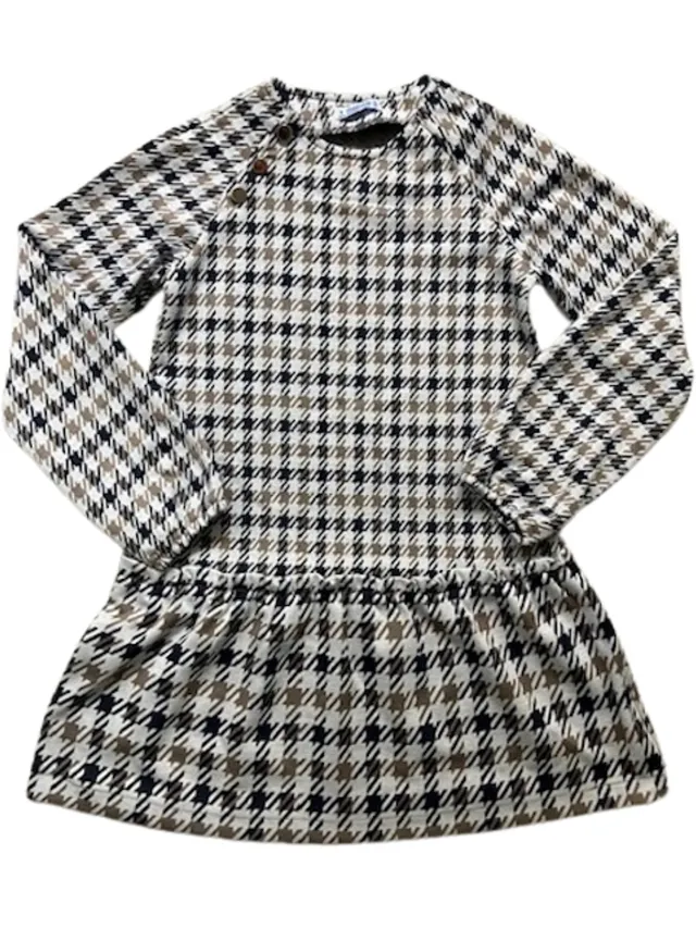 Mayoral jurk maat 128 met pied de poule motief marine, taupe en ecru