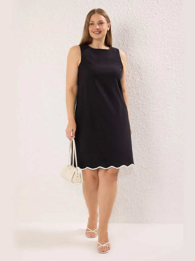 Trendyol Curve Dames Zwart Colorblock Kort / Mini Mouwloos Zakelijk A-lijn Grote maten Jurk