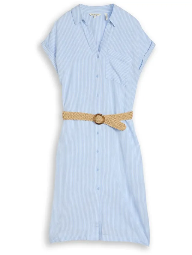 Tom Tailor Loose fit midi-jurk met riem - fjord blue irregular stripe