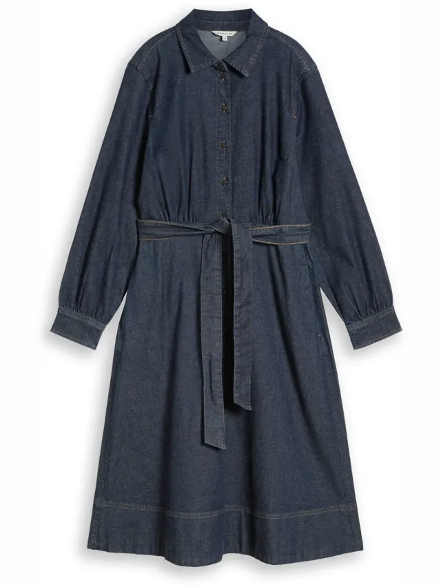 Tom Tailor Losvallende spijkerjurk met riem - Blue Rinse Denim