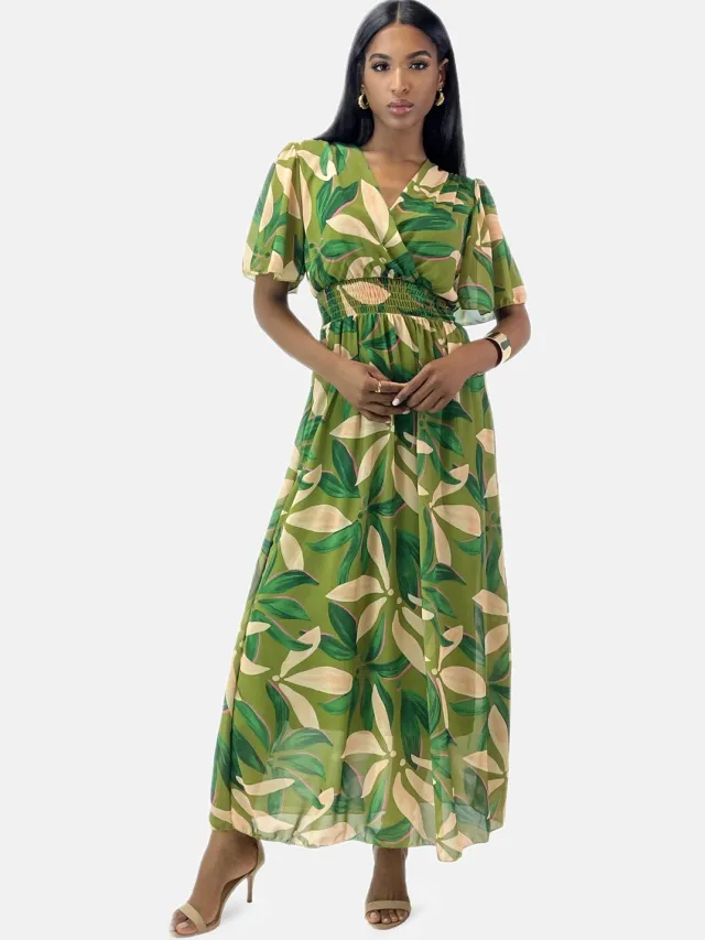 Elara Sommer-Maxikleid mit V-Ausschnitt Grün