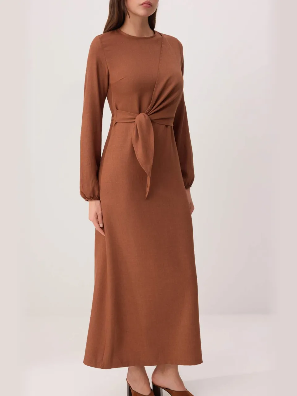 Trendyol Modest Dames Bruin Effen Maxi Lang Casual Double-breasted Modest Jurken, foto 2